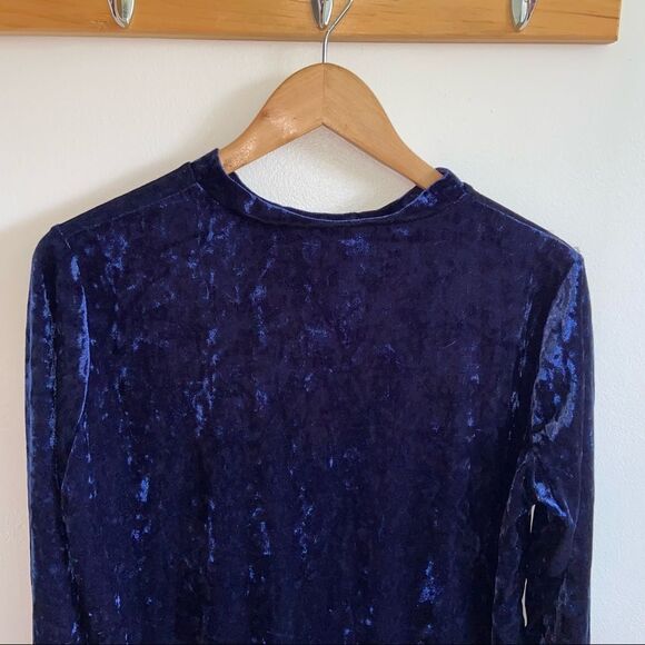 Navy Blue Velvet long sleeve mock neck - Picture 9 of 10
